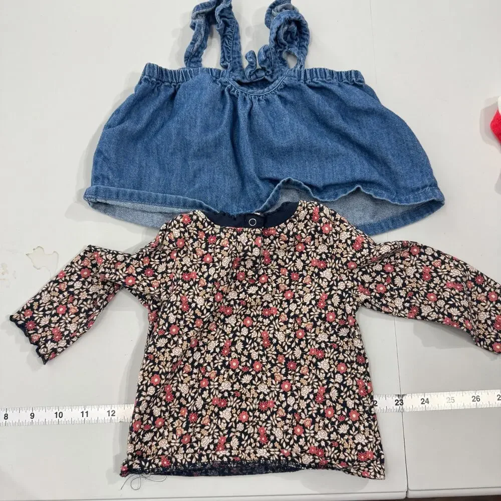 Grayson & Old Navy Lot of Baby Shirts Shorts Girls 6-12 Months Blue Cherries